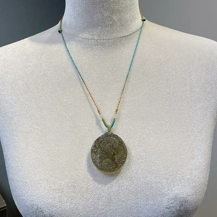 Natural Green Quartz Three Immortal Fox Amulet Pendant Necklace Tibetan Hand Braided Cord 30% Silver Peace Charm Attract Wealth Love Good Luck Spiritual Crystal Jewelry